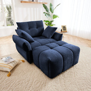 English Elm Ergonomic Chenille Single Seater Sofa with Ottoman, High-Resilience Cushions, Modern Lounge Chair for Living Room and Office Comfortably Stylish Blue W714S01144
