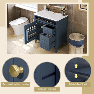 English Elm 30'' Modern Bathroom Vanity With Soft-Close Drawers, Tip-Out Storage & Elegant Roman Legs, White SW000122AAC-2