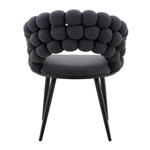 English Elm Set of 2 Sculptural Bubble Backrest Velvet Dining Chairs with Matte Black Legs W3875P370928