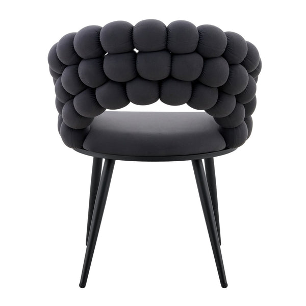English Elm Set of 2 Sculptural Bubble Backrest Velvet Dining Chairs with Matte Black Legs W3875P370928