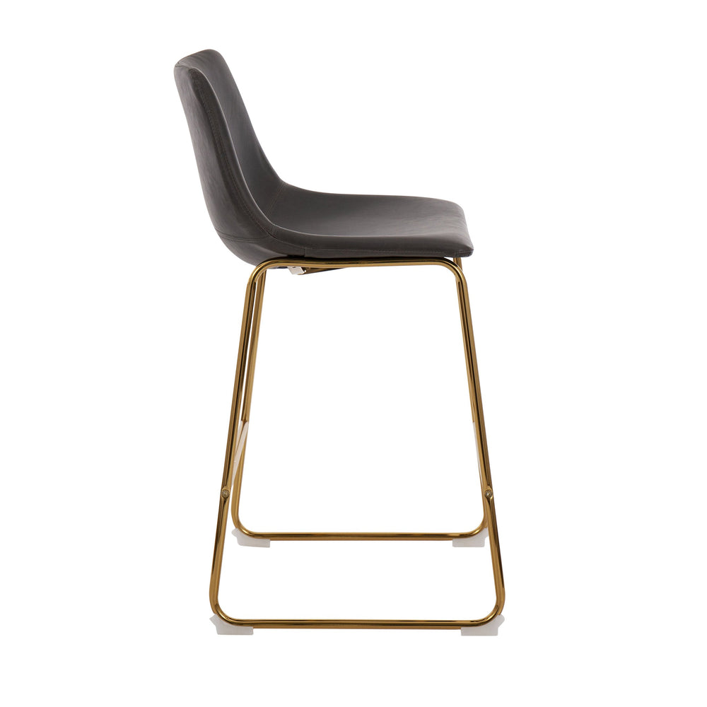 English Elm Duke 26" Contemporary Grey Faux Leather Counter Stools with Gold Metal Frame – Set of 2 Elegance B202P221871