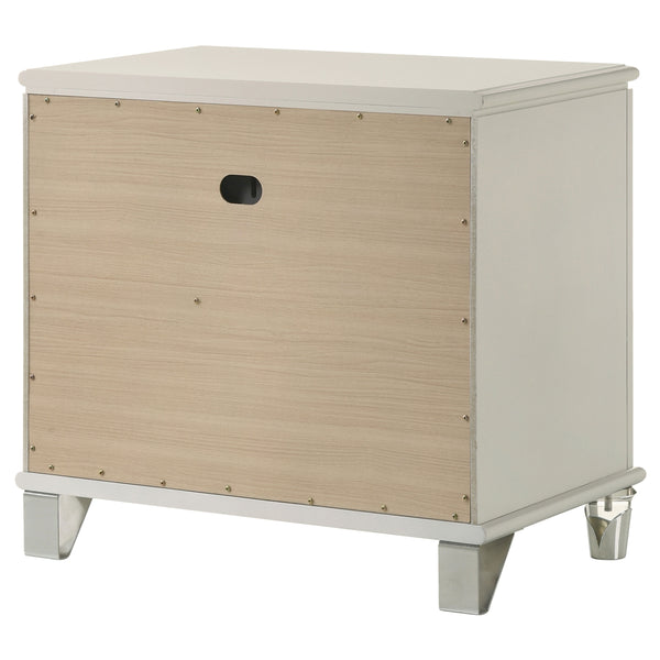 English Elm Gwendolyn Pearl White Nightstand with 2 Drawers, Deco-Inspired Wood Bedside Table with Acrylic Legs and Cord Management B062P375501