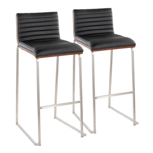 English Elm Mason Mara 30" Fixed-Height Barstools In Stainless Steel & Walnut Wood - Stylish Set Of 2 For Home Bars B202P222251