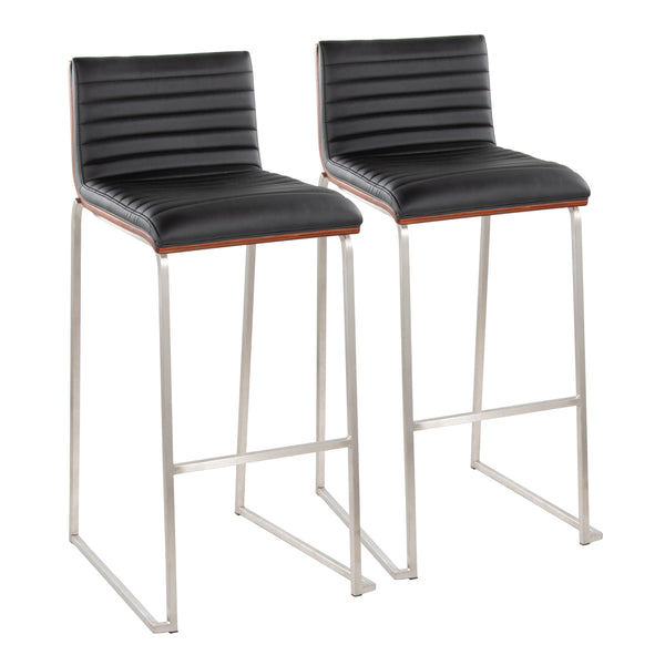 English Elm Mason Mara 30" Fixed-Height Barstools In Stainless Steel & Walnut Wood - Stylish Set Of 2 For Home Bars B202P222251
