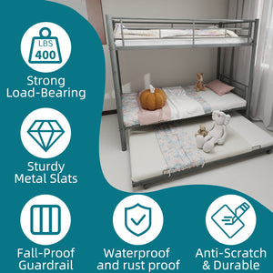 English Elm Heavy-duty Metal Twin over Twin Bunk Bed with Noise-Reducing Design, Safety Rail, Ladder, 350lb Capacity Silver W1935P300361