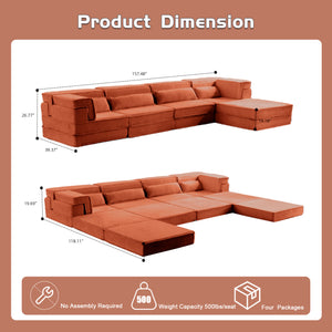 English Elm Compression Modular Sofa Bed - Oversized Boneless Design, Plush Memory Foam, Versatile & No Assembly W3723S00034