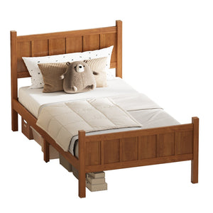 English Elm Twin Platform Bed Vertical Slat Headboard Farmhouse Shaker Wood Grain Finish Bedroom Walnut N733P422478D