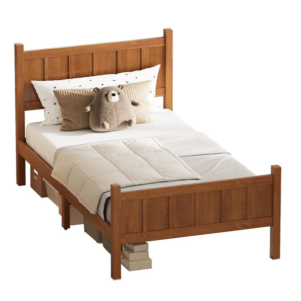 English Elm Twin Platform Bed Vertical Slat Headboard Farmhouse Shaker Wood Grain Finish Bedroom Walnut N733P422478D