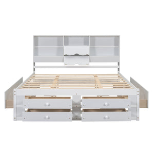 English Elm King Solid Wood Platform Bed with 8 Drawers and Storage Headboard, Durable MDF Frame, 500lb Capacity White GX000454AAK