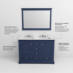 English Elm Navy Double Bath Vanity 48" W x 22" D — Solid Wood 2-Cabinet 6-Drawer Vanity, Soft-Close, Open Shelf, Fully Assembled B2731P258186