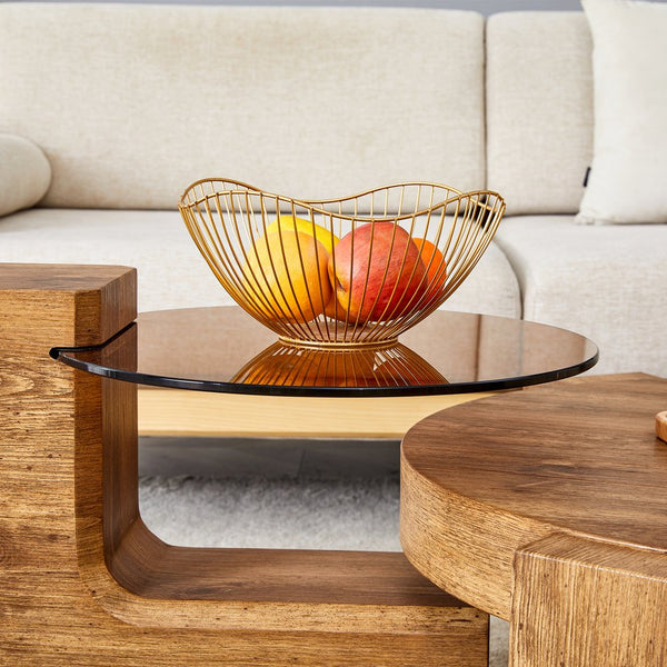 English Elm The detachable double-decker coffee table — Wood MDF, quick 10–15 min assembly, anti-collision, easy-clean modern design W1151P184841