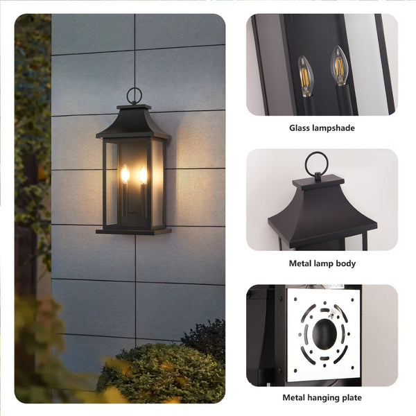 English Elm Dusk to Dawn Matte Black Outdoor Lantern 2-light Clear Glass Porch Wall Fixture W1340P456209