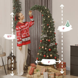 English Elm 6 Ft Slim Bent Top Fir Christmas Tree with 200 Warm White Leds and Metal Stand T3971P390046