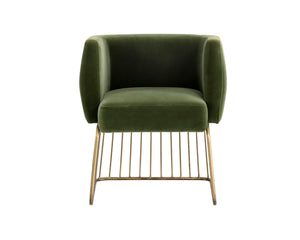 Sunpan Gala Dining Armchair - Rustic Modern Design with Comfortable Seat and Antique Brass Base for Any Space Forest Green