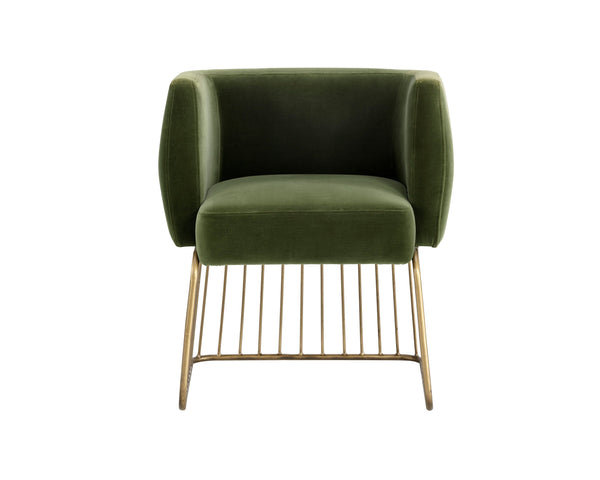 Sunpan Gala Dining Armchair - Rustic Modern Design with Comfortable Seat and Antique Brass Base for Any Space Forest Green