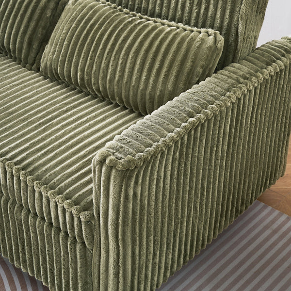 English Elm The pull-out green corduroy sofa with USB ports, movable tabletop and roll-out bed for living rooms W3371P302294