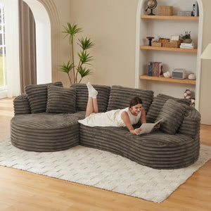 English Elm Modern Curved Sectional Sofa Tufted Corduroy L Shape for Living Room Apartment Dark Brown W2339S00163