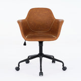 Mid-Century Modern Swivel Office Chair, Height Adjustable with Back Support, Brown