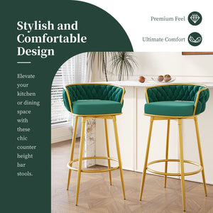 English Elm Christopher Knight Home® - Swivel Counter Height Bar Stools Set of 2 with 180° Turn, Hand-Woven Back, Gold Frame, Velvet Comfort Green N762P216979F
