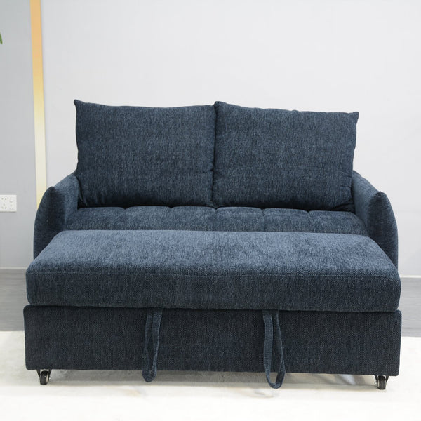 English Elm 57.48" Navy Line Velvet Sofa Bed with Adjustable 3‑Angle Backrest, Memory Foam Chaise, Modern Loveseat Sleeper (Navy) W1183S00023