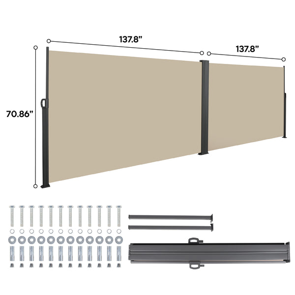 English Elm 276" Retractable Side Awning Privacy Screen - Waterproof UV-Resistant Balcony Divider, Gray Durable W419P286393