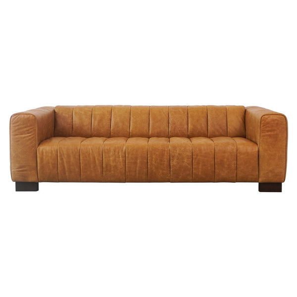 English Elm Ashcroft Furniture - Dixon Waxy Tan Leather Sofa with Channel-Tufted Aniline Buffalo Leather, Solid Wood Frame Support B183P281194
