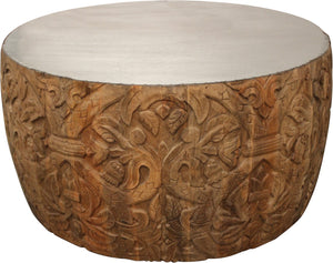 Moti Carter Cruz Cocktail Table, Zinc Top on Hand-carved Solid Wood Base 43003005A