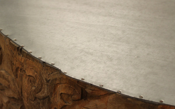 Moti Carter Cruz Cocktail Table, Zinc Top on Hand-carved Solid Wood Base 43003005A