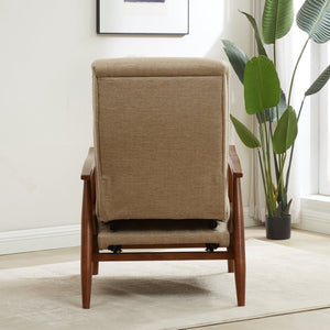 English Elm Tustin Mid-century Push Back Recliner with Chestnut Wood Arms and Performance Fabric Beige B050P429143