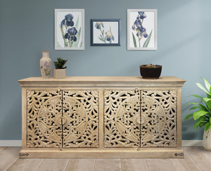 Moti Carter Flores 4-Door Sideboard in Distressed White Finish on Mango Solid Wood 43009024