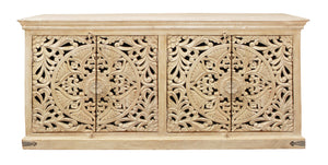 Moti Carter Flores 4-Door Sideboard in Distressed White Finish on Mango Solid Wood 43009024