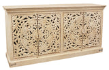 Moti Carter Flores 4-Door Sideboard in Distressed White Finish on Mango Solid Wood 43009024