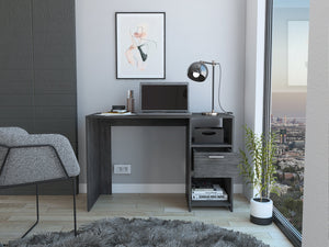 English Elm Omma Grey Computer Desk with Drawer & Two Shelves, 43.3" Wide Engineered Wood, Compact Spacious Workstation B200P188827