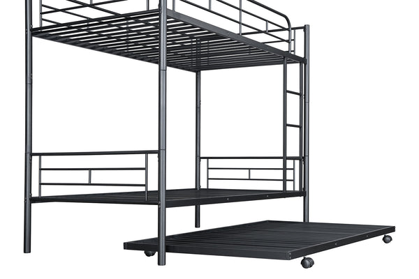 English Elm Contemporary Twin-Over-Twin Bunk Bed with Pull-Out Trundle and Built-In Ladder for Space-Saving Rooms Black 80 L x 15 W x 7 H B2741P350233