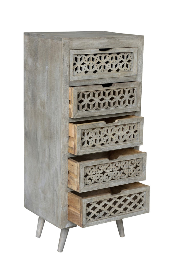 Moti Halle 5-Drawer Hand-carved Tall Chest 43015002