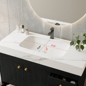 English Elm 36" Freestanding Bathroom Vanity Sintered Stone Top Ceramic Sink Stainless Steel Legs Black,Gold,White W3136S00068