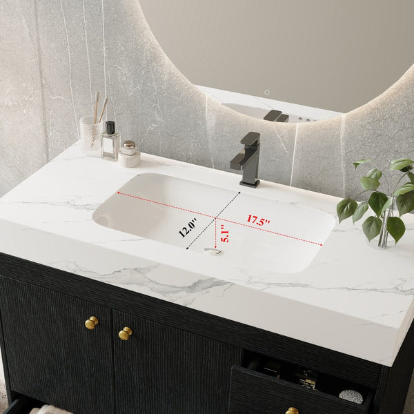 English Elm 36" Freestanding Bathroom Vanity Sintered Stone Top Ceramic Sink Stainless Steel Legs Black,Gold,White W3136S00068