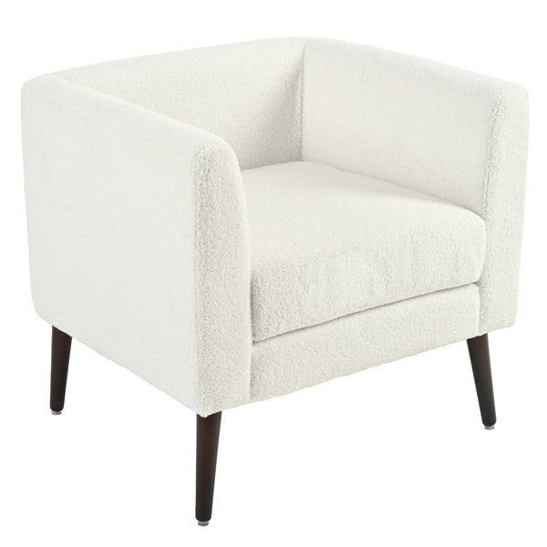English Elm Modern Teddy Fabric Accent Chair - Plush Chenille Upholstered Armchair with Pillow, Wood Legs, Ergonomic Comfort for Living Room, Bedroom (White) W1028P236496