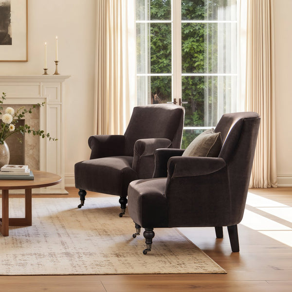 English Elm Jennifer Taylor Home - Eloise Handcrafted 30" Pleated Sock-Arm Accent Chair with Camelback Silhouette and Solid Wood Legs Brown B2719P387116