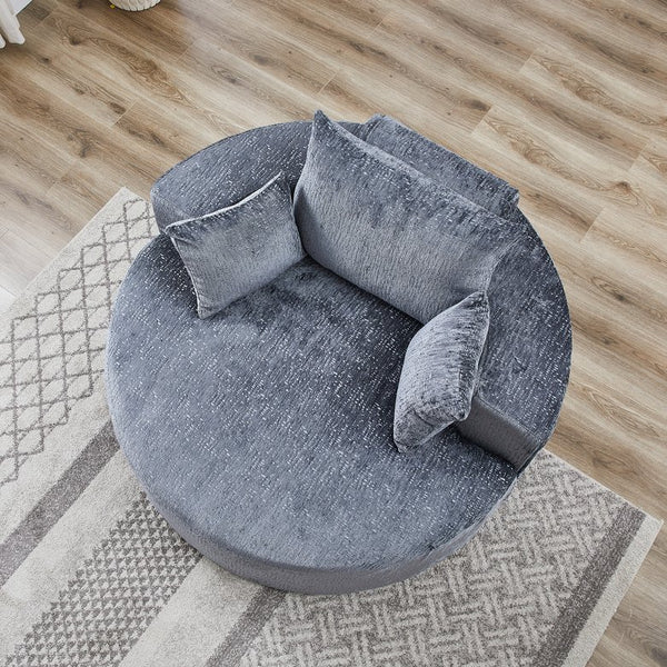 English Elm 55''L Chenille sponge single sofa sleeper chair — no assembly, ultra-soft chenille, plush backrest pillow comfort for living room relaxation Grey W834P221026