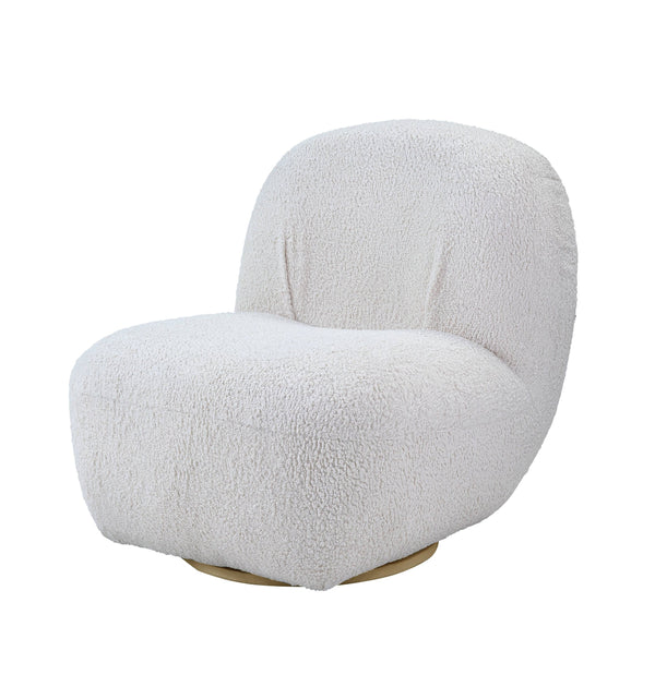 English Elm Yedaid Plush White Teddy Sherpa Accent Chair with 360° Swivel, Full Foam Comfort & Wooden Frame B2726P251792