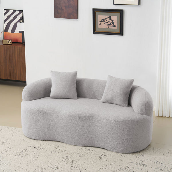 English Elm Grey Curved Loveseat Sofa with Round Armrest, Plush Foam+Spring Comfort, 2 Pillows, No Assembly W3612P332453