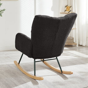 English Elm Glider Tufted Teddy Fabric Rocking Chair with Metal Frame and Rubberwood Legs, Plush Cozy Seat Dark Gray W1097P366854