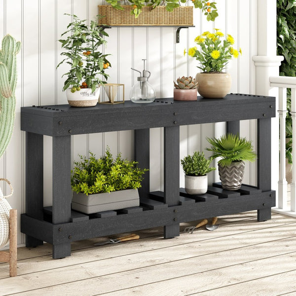 English Elm U_Style 62.9" Vintage Entryway Table - Solid Fir Wood With Rustic Design, 6 Legs & Ample Storage Space N711P289135B-GIGA