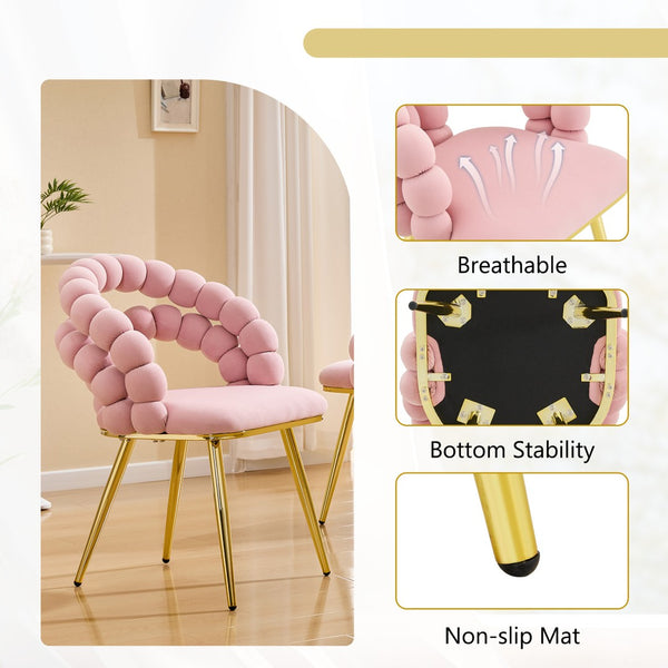 English Elm Modern Velvet Bubble Back Dining Accent Chair Set Glam Sculpted Upholstered Seating Gold,Pink W3875P446132