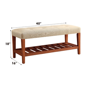 English Elm Charla Tufted Beige Fabric Bench with Oak Legs & Slatted Shelf — Plush Foam, Storage, Modern Chic B2726P255340