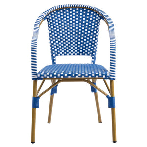 English Elm Outdoor Woven Rattan Bistro Armchairs Set of 2 Aluminum Frame Patio Cafe Seating Blue,Natural+White N768P386559N