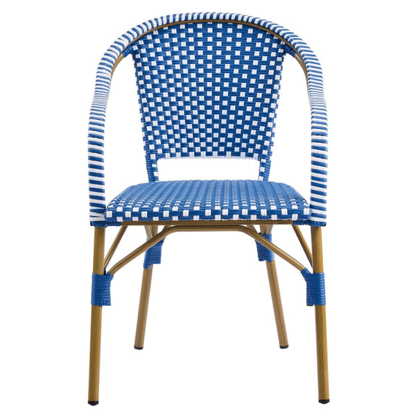 English Elm Outdoor Woven Rattan Bistro Armchairs Set of 2 Aluminum Frame Patio Cafe Seating Blue,Natural+White N768P386559N