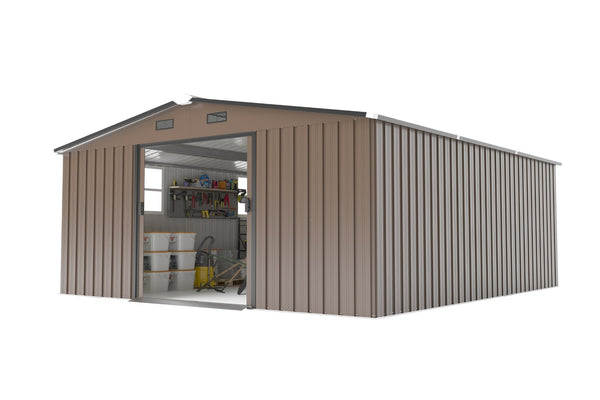 English Elm Campcraft 10x12 Ft Steel Outdoor Storage Shed with Daylight Windows and Weather Resistant Build Brown W1598S00030