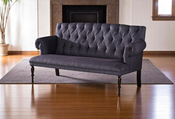 English Elm 66" Modern Loveseat with Button-Tufted Back, Rolled Arms & Solid Wood Turned Legs for Compact Spaces Blue B029P333527